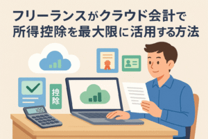 フリーランスがクラウド会計で所得控除を最大限に活用する様子をイメージしたイラスト