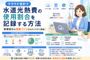 クラウド会計で水道光熱費の使用割合を記録し、家事按分の根拠づくりや経費計上の判断ポイントをわかりやすく示したアイキャッチ画像