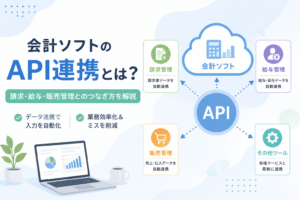 会計ソフトのAPI連携により、請求管理・給与管理・販売管理などの業務データを自動でつなぐ仕組みを表したアイキャッチ画像